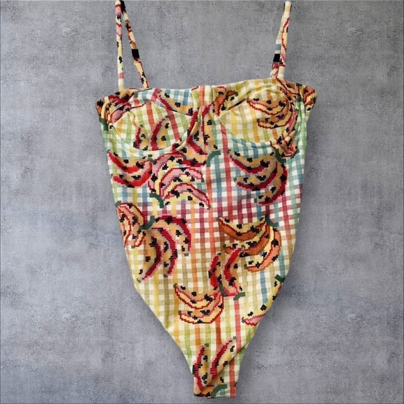FARM Rio Banana Vichy One Piece Swimsuit Size Small - Picture 1 of 12
